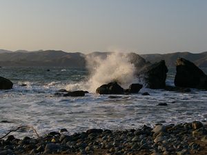 Preview wallpaper sea, waves, splashes, stones, shore, nature
