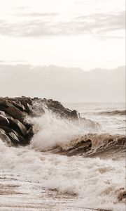 Preview wallpaper sea, waves, spray, stones, shore, surf