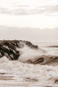 Preview wallpaper sea, waves, spray, stones, shore, surf