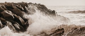 Preview wallpaper sea, waves, spray, stones, shore, surf