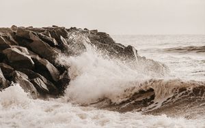 Preview wallpaper sea, waves, spray, stones, shore, surf