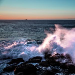 Preview wallpaper sea, waves, spray, stones, shore