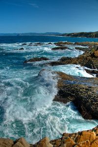 Preview wallpaper sea, waves, spray, rocks, shore