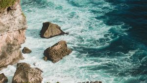 Preview wallpaper sea, waves, stones, surf, coastline