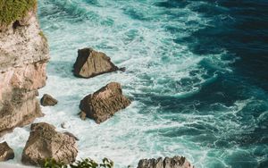 Preview wallpaper sea, waves, stones, surf, coastline