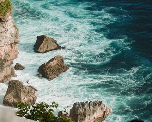 Preview wallpaper sea, waves, stones, surf, coastline