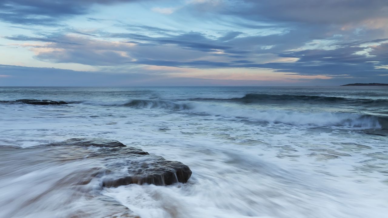 Wallpaper sea, waves, stones, horizon, storm