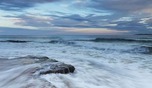 Preview wallpaper sea, waves, stones, horizon, storm