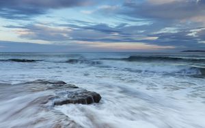 Preview wallpaper sea, waves, stones, horizon, storm