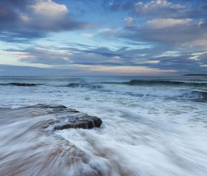 Preview wallpaper sea, waves, stones, horizon, storm