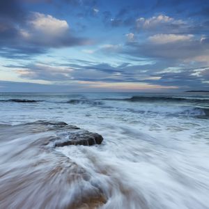 Preview wallpaper sea, waves, stones, horizon, storm