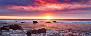 Preview wallpaper sea, waves, sunset, horizon, evening