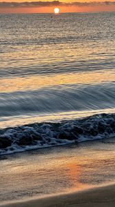 Preview wallpaper sea, waves, sunset, tide