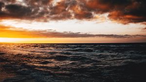 Preview wallpaper sea, waves, sunset, beach, coast