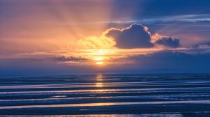 Preview wallpaper sea, waves, sunset, clouds