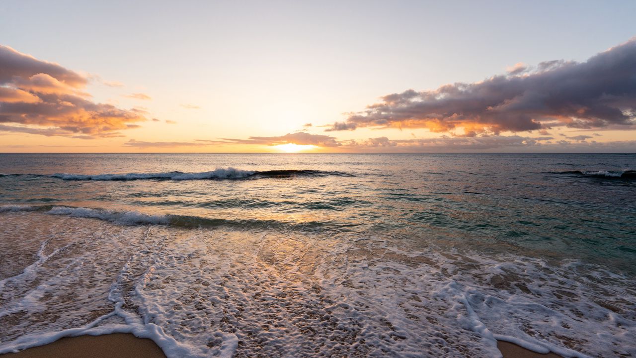Wallpaper sea, waves, tide, foam, sunset, nature
