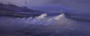 Preview wallpaper sea, waves, trees, art, purple