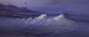 Preview wallpaper sea, waves, trees, art, purple