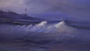 Preview wallpaper sea, waves, trees, art, purple