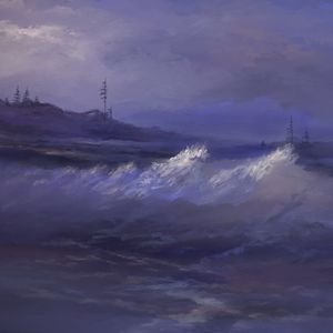 Preview wallpaper sea, waves, trees, art, purple