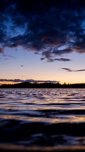 Preview wallpaper sea, waves, trees, silhouettes, evening