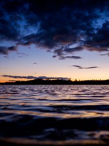 Preview wallpaper sea, waves, trees, silhouettes, evening