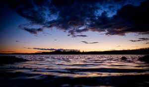 Preview wallpaper sea, waves, trees, silhouettes, evening