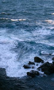 Preview wallpaper sea, waves, water, stones, shore