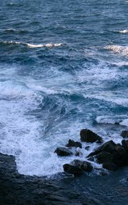 Preview wallpaper sea, waves, water, stones, shore