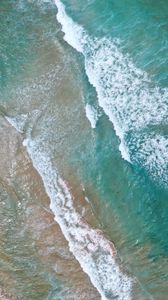 Preview wallpaper sea, waves, water, beach, sand, aerial view