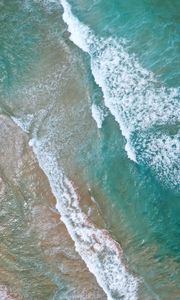 Preview wallpaper sea, waves, water, beach, sand, aerial view