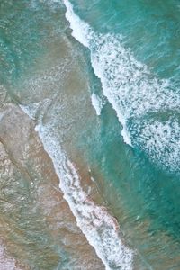 Preview wallpaper sea, waves, water, beach, sand, aerial view