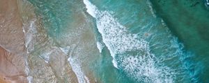 Preview wallpaper sea, waves, water, beach, sand, aerial view