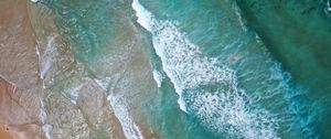 Preview wallpaper sea, waves, water, beach, sand, aerial view