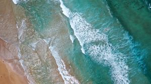 Preview wallpaper sea, waves, water, beach, sand, aerial view