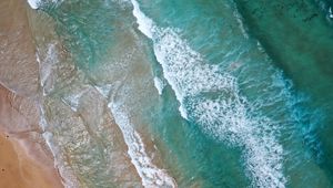 Preview wallpaper sea, waves, water, beach, sand, aerial view