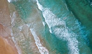 Preview wallpaper sea, waves, water, beach, sand, aerial view