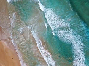 Preview wallpaper sea, waves, water, beach, sand, aerial view