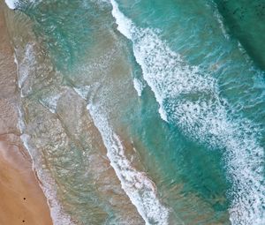 Preview wallpaper sea, waves, water, beach, sand, aerial view