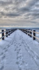 Preview wallpaper sea, winter, bridge, landscape