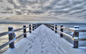 Preview wallpaper sea, winter, bridge, landscape