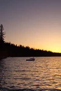 Preview wallpaper sea, yacht, trees, sunset