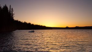 Preview wallpaper sea, yacht, trees, sunset