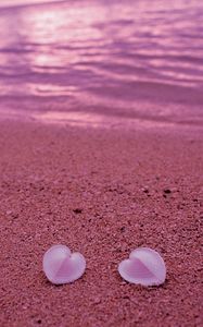 Preview wallpaper seashells, beach, heart, sand, pink