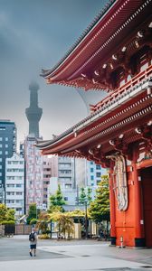 Preview wallpaper sensoji, tokyo tower, temple, tower, japan