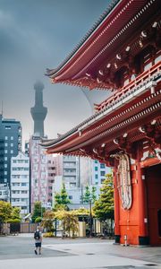 Preview wallpaper sensoji, tokyo tower, temple, tower, japan