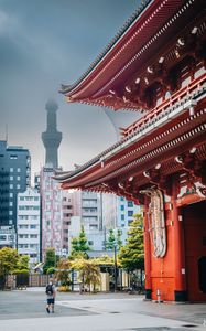 Preview wallpaper sensoji, tokyo tower, temple, tower, japan