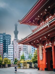 Preview wallpaper sensoji, tokyo tower, temple, tower, japan