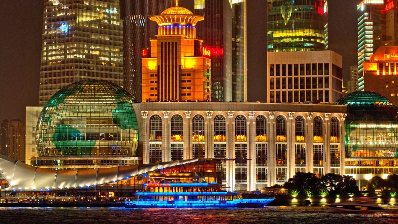 Wallpaper shanghai, building, night, skyscrapers