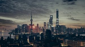 Preview wallpaper shanghai, china, skyscrapers, night, panorama